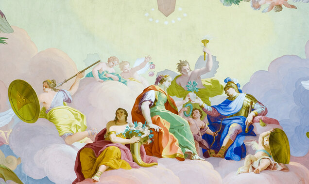 Gruppe aus dem Deckenfresko des Marmorsaales von Daniel Gran - Darstellung der Vereinigung der Häuser Habsburg und Lothringen.